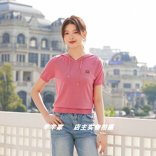 妮弗曼681518莱赛尔天丝女针织衫2025夏连帽短袖纯色凉爽套头T恤