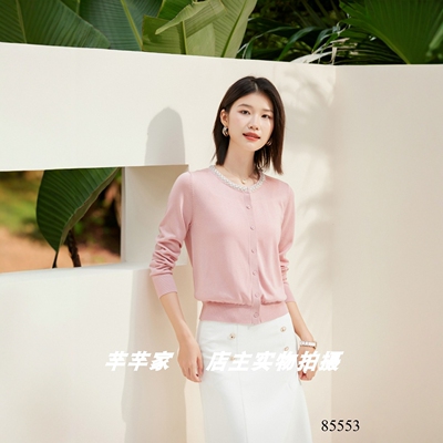 AS-85553莱赛尔女针织衫2025秋新品圆领长袖钉珠公主套头百搭上衣