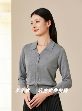 莱赛莉丝C1021莱赛尔女装针织衫2025秋翻领长袖纯色通勤套头上衣