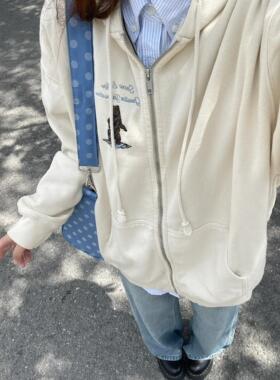 Brandy Girl BM新款美式复古小熊刺绣拉链卫衣bm宽松连帽外套女