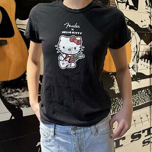 BM官网美式 深灰色HelloKitty上衣女 复古卡通凯蒂猫印花t恤女新款