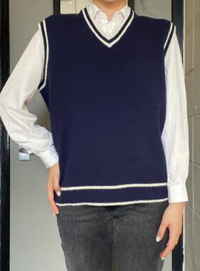 Brandy Girl BM官网美式复古V领拼色背心bm宽松休闲百搭上衣女潮