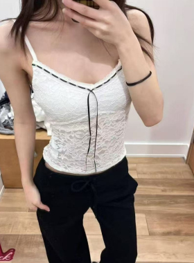 Brandy Girl美式复古蕾丝系带吊带背心bm修身甜美辣妹无袖上衣女