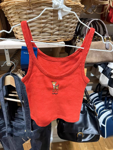 内搭bm短款 BM官网新款 修身 美式 上衣女 红色小鹿刺绣吊带背心女装