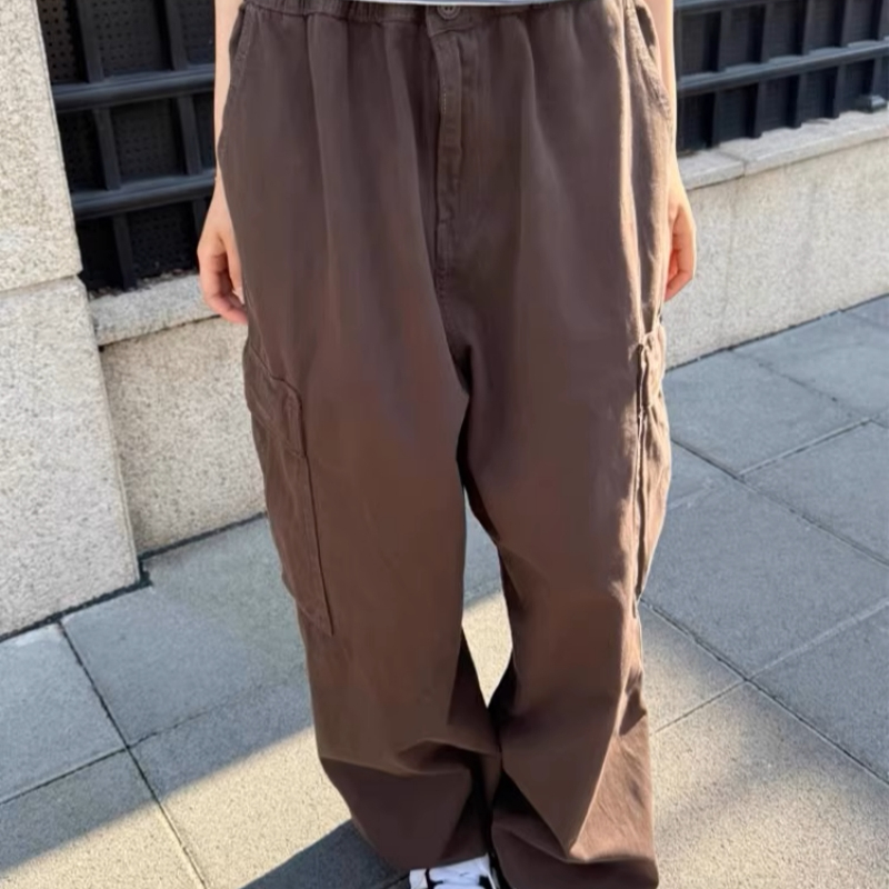 BM官网美式裤子美式复古工装裤女宽松休闲阔腿裤纯棉百搭显瘦长裤