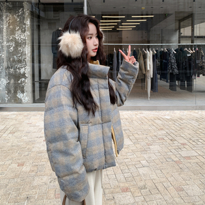 主推新款-蓝黄格羽绒服宽松小个子外套886-p245-k399图片