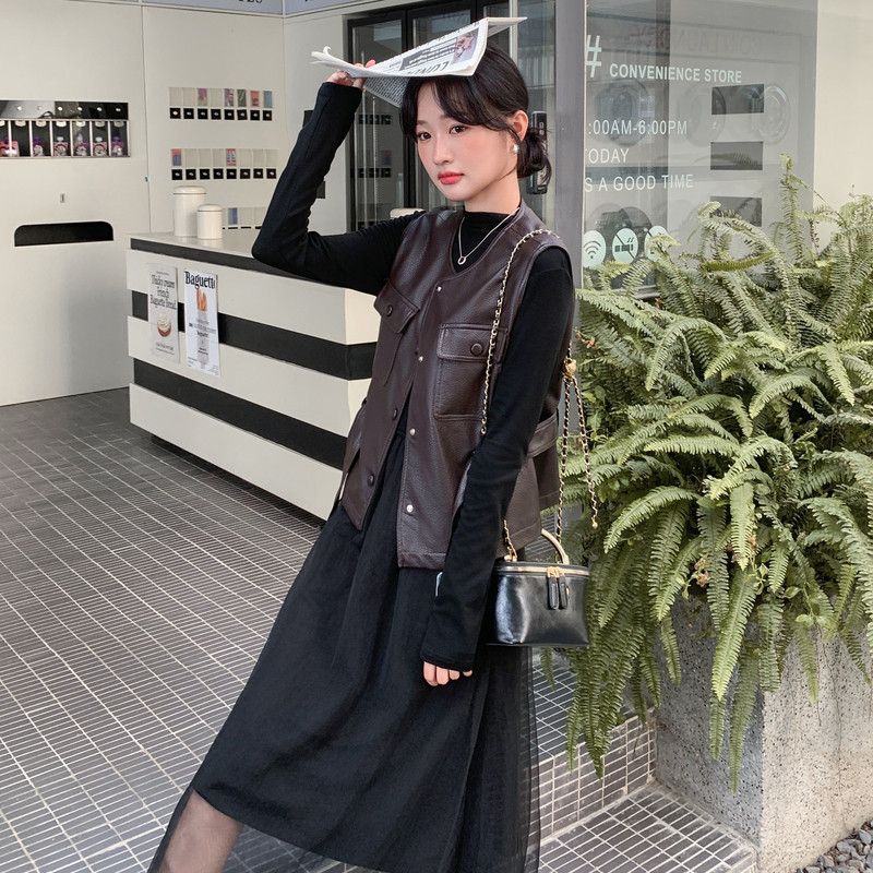 新款马甲皮衣连衣裙两件套套装2C062-25103-p185-k279,女装套装/套裙,2C062