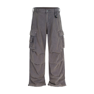 美式高街潮牌Vintage水洗破坏工装多口袋cargo法工裤baggy休闲裤