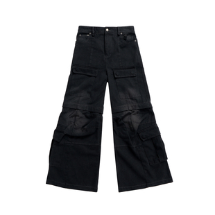 TS同款 巴黎风格 裤 Cargo高街多口袋可拆卸微喇水洗牛仔工装 Flared