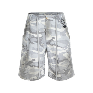 巴黎风格擦脏白迷彩Cargo短裤水洗做旧工装短裤男街头潮牌五分裤