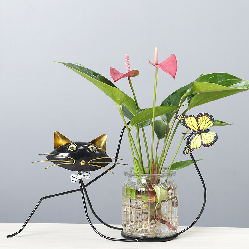 简约猫咪铁艺花器水培插花花瓶创意家居客厅餐厅桌装饰创意摆件