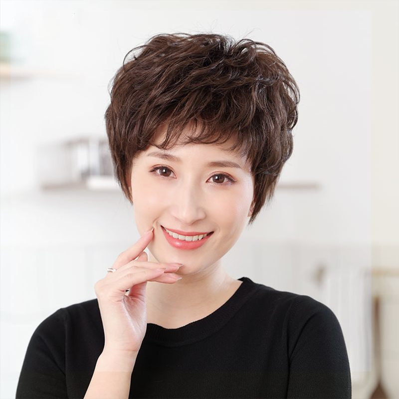 自然短卷发假发定制发际线宽大全头套妈假发真人头发丝假发套秃头