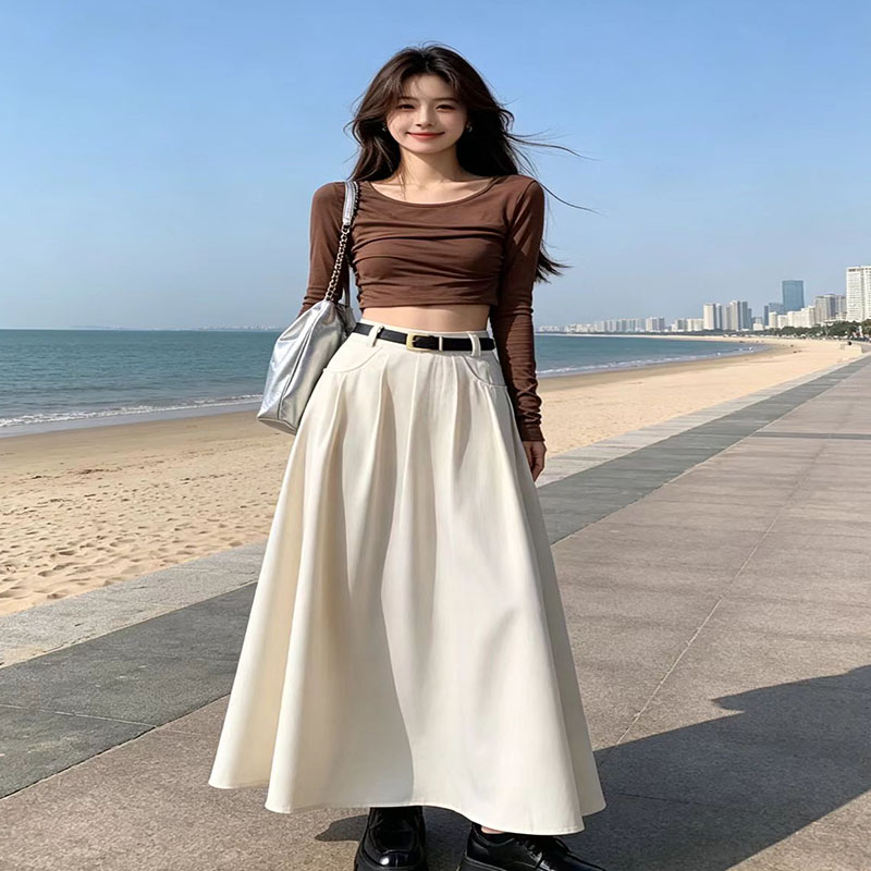 chic长款西装半身裙女春秋韩版2026新款高腰显瘦伞裙气质A字裙子