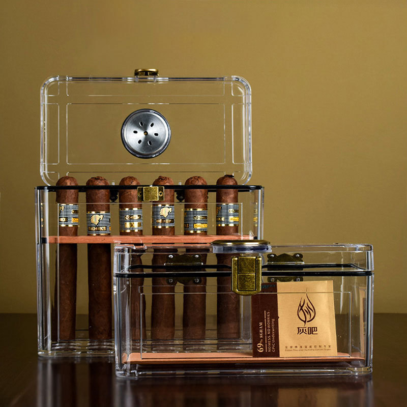 grus小透明 雪茄保湿盒入门小容量透明醒茄醇养配雪松木便携