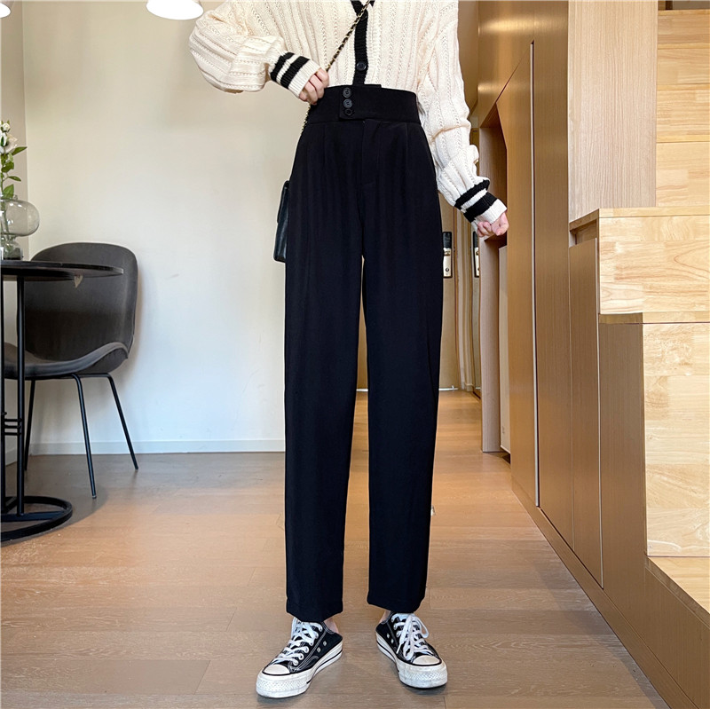 Real shot of spring new high waist straight tube loose drape suit pants for women