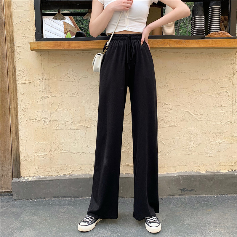 Real photo of new Korean elastic waist casual pants straight tube drape loose thin pants