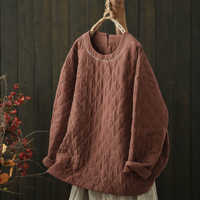 菱格压线夹棉保暖套头棉衣棉服