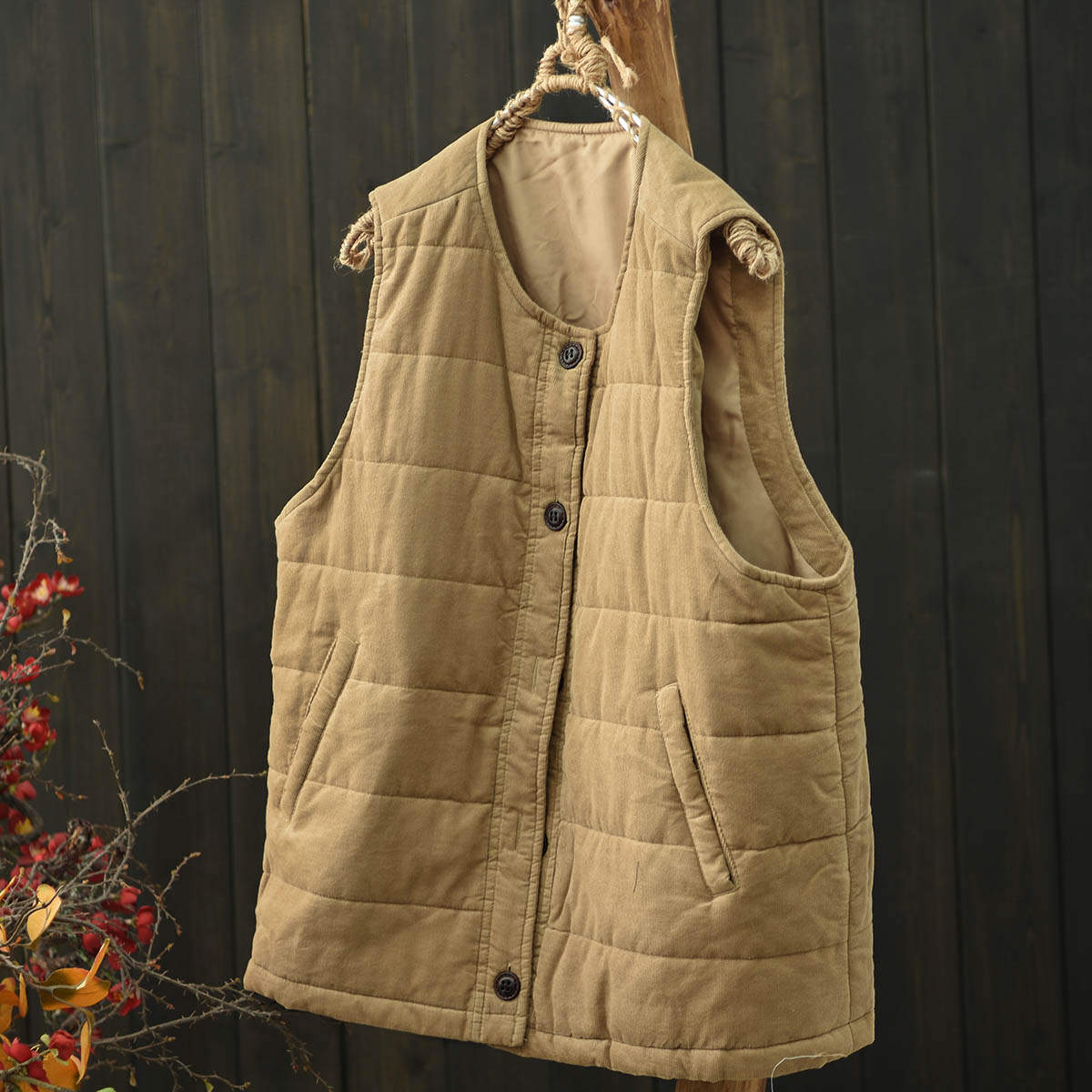 灯芯绒夹棉加厚马夹女冬季宽松