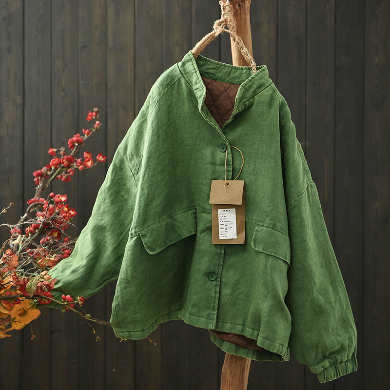 文艺亚麻夹棉棉衣外套
