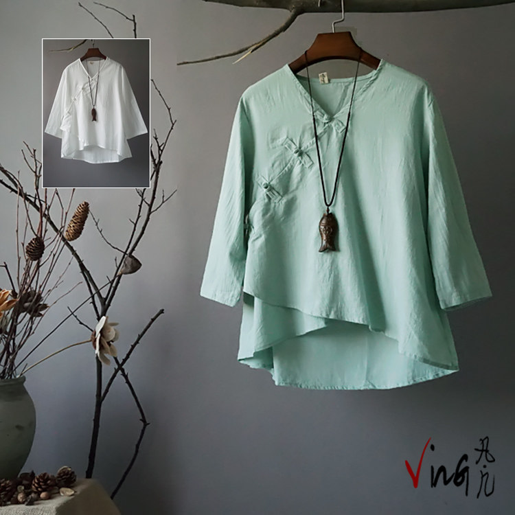 literature Cotton and hemp Republic of China jacket Easy Surplice frog Improvement Hanfu Chinese style shirt Buddhist moodin the Women's clothing/Boutique , Shirt  category - from Buy2taobao.com to provide professional Taobao agent buy service
