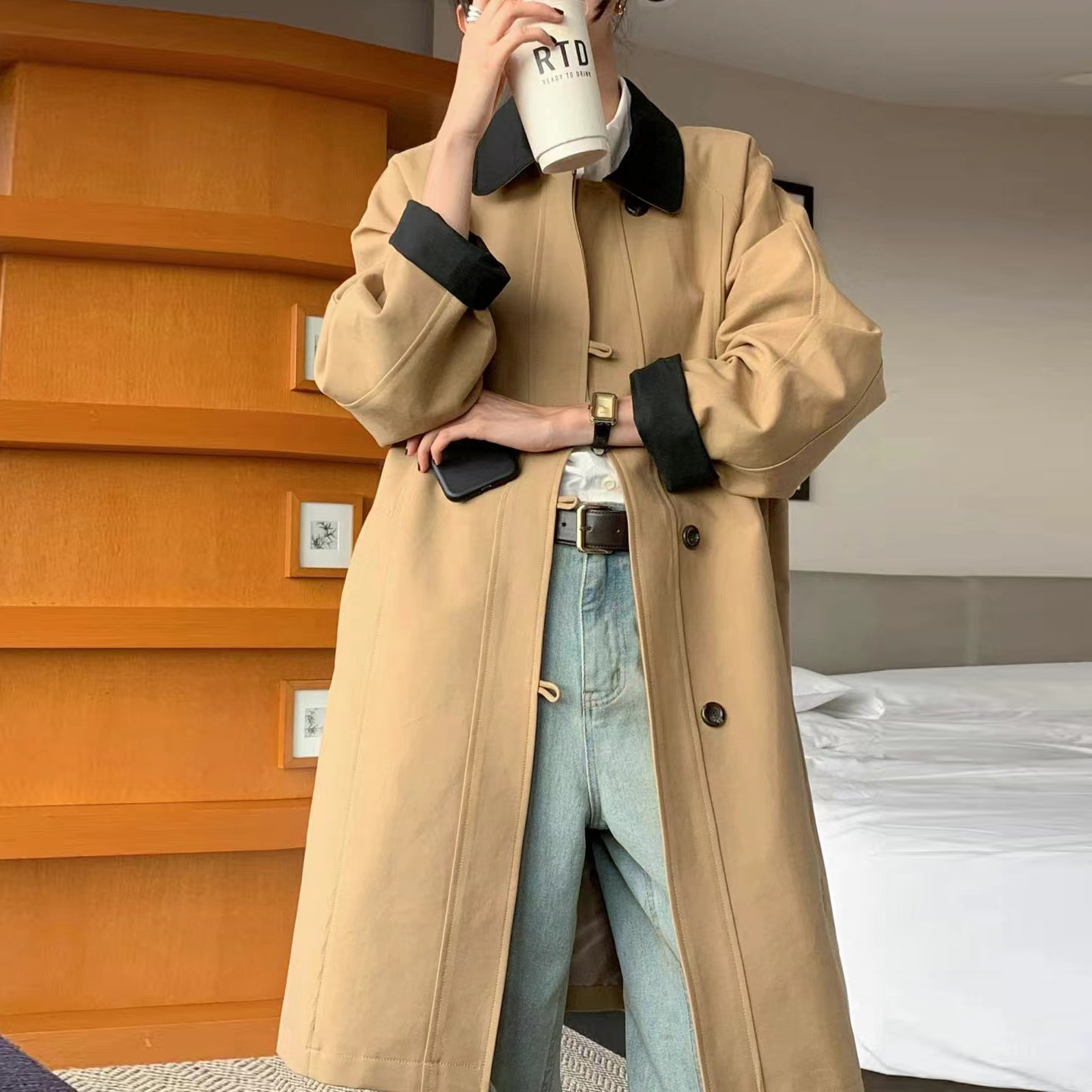 尺寸已更新 INS博主款今年超火高级感小个子短款拼接撞色风衣外套