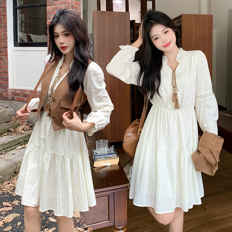 2025年秋季新款大码女装多巴胺法式小香风牛仔马甲连衣裙两件套女