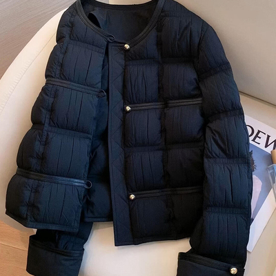 高级感时尚黑色菱格小香风羽绒服女装2025冬季新款气质短款外套