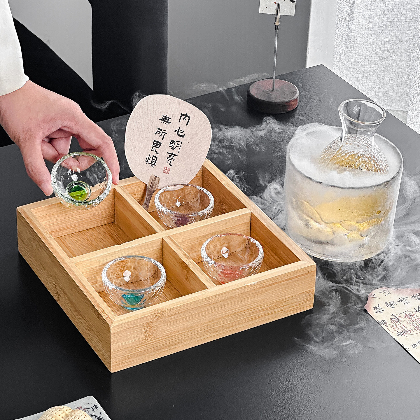 日式锤目纹彩色琉璃杯迷你小酒杯玻璃杯个人茶杯家用九宫格套装