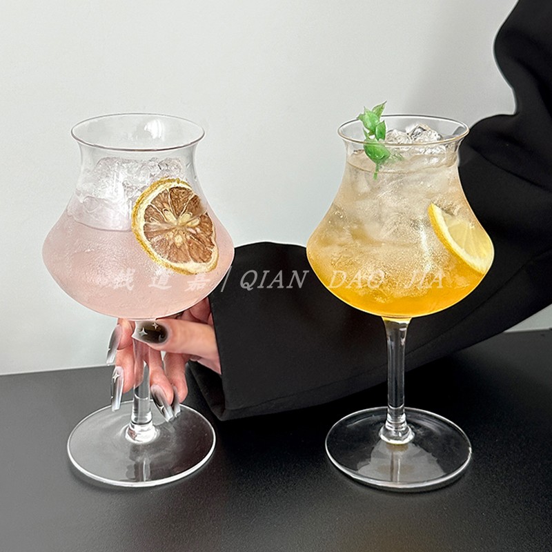 ins风反口高脚鸡尾酒杯创意造型小众设计特调冷饮杯果汁杯闻香杯