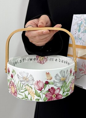 复古原创设计小苍兰陶瓷水果提篮家用客厅果盘高级感小众原创礼物