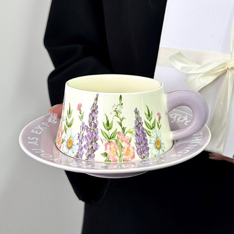 复古紫色薰衣草咖啡杯碟套装高级感精致礼物下午茶高颜值陶瓷杯子
