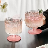 ins高颜值小众设计玻璃杯粉色鸡尾酒杯微醺树皮高脚杯送礼香槟杯
