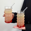 拿铁咖啡杯设计感饮料水果茶杯 ins风小众复古六圈杯耐高温冰美式