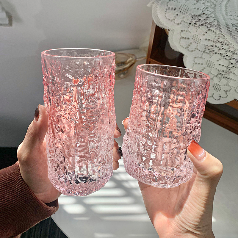 ins风树皮纹渐变粉色少女心高颜值冰纹奶茶店咖啡厅冷饮玻璃水杯,餐饮具,玻璃杯,淘宝优惠券,粉丝福利购,淘宝优惠卷