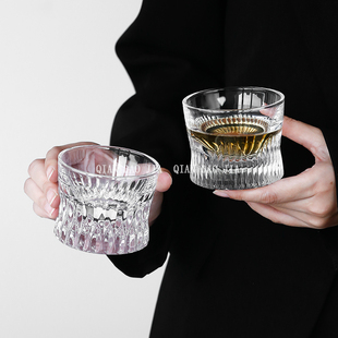 半月盏杯高颜值高级水晶钻纹杯手工刻花水晶威士忌杯玻璃小酒杯子