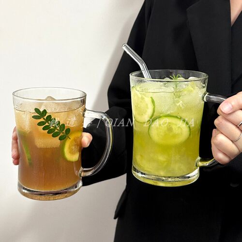 钱道嘉带把手加厚大容量水果茶杯