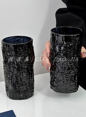 复古高级感黑色树皮纹浮雕杯家用客厅待客水杯收纳置物架倒挂架子