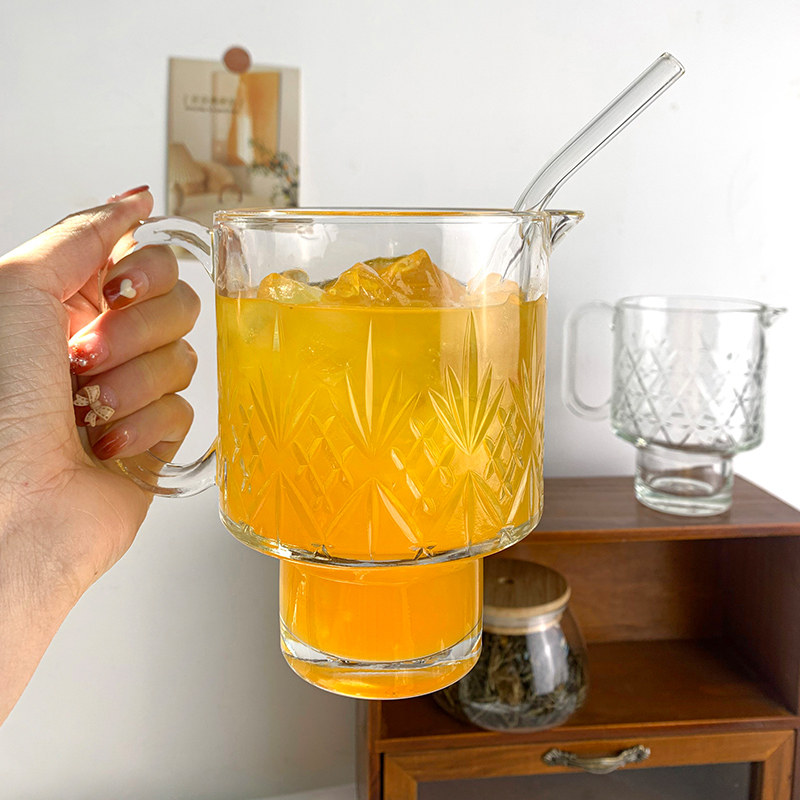 ins网红玻璃杯新款可叠水果茶杯奶茶杯玻璃热饮茶果汁杯餐饮杯子