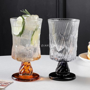 北欧宫廷风玻璃杯高级感玄冰高脚杯小众黑脚红酒杯高颜值咖啡杯