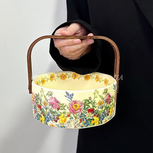 钱道嘉复古高颜值繁花陶瓷手提篮