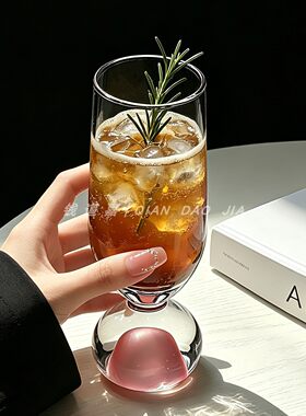 钱道嘉厚底圆珠玻璃杯高颜值粉色