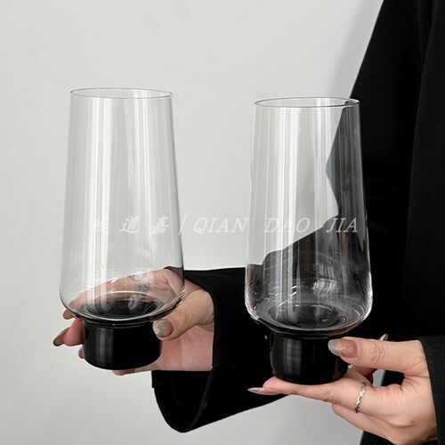 钱道嘉复古高级感黑底手把玻璃杯