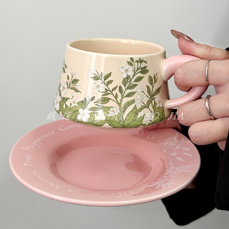 原创设计少女心铃兰花开咖啡杯碟套装中古风高级感高档精致礼盒杯