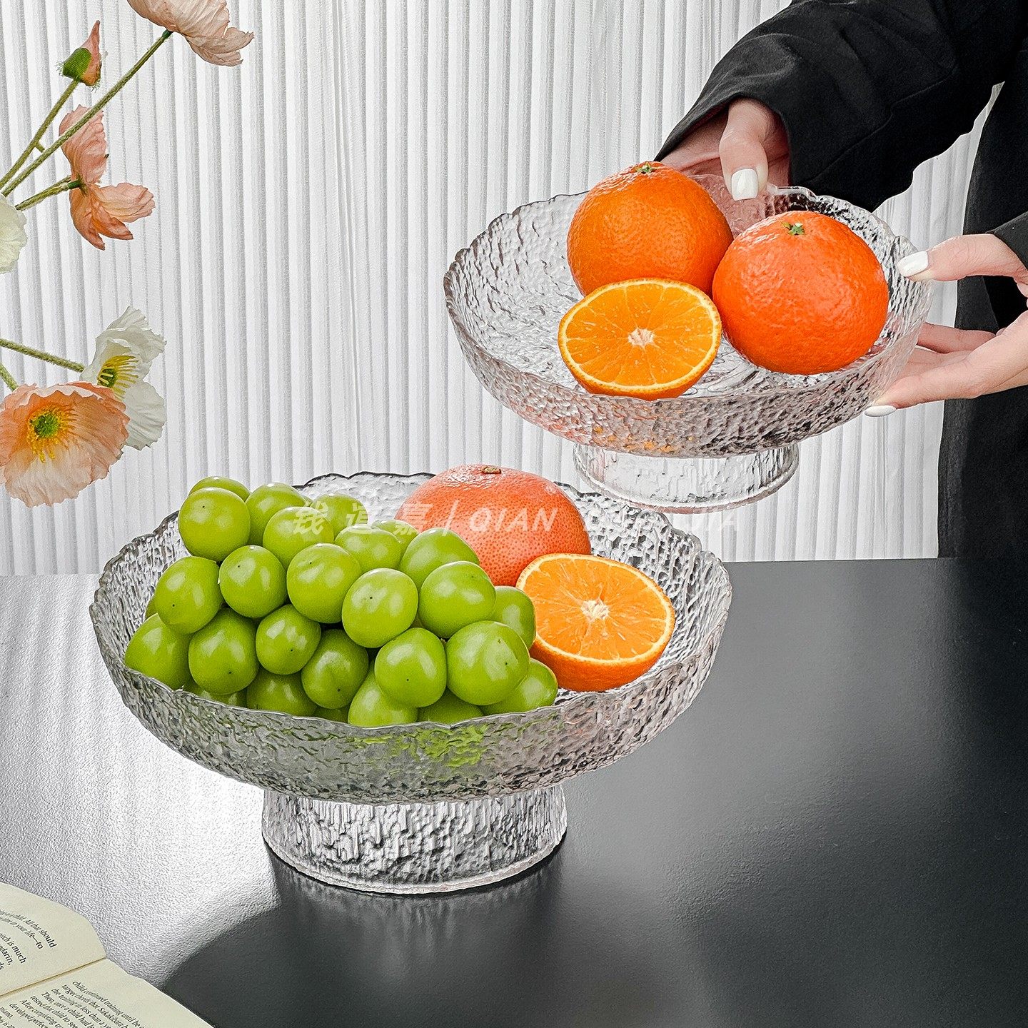 北欧高颜值玻璃水果盘坚果零食摆放盘新款家用客厅茶几糖果点心盘