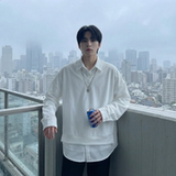 现货假两件长袖衬衫宽松衬衣港风休闲百搭上衣GK25-P58，男装衬衫，星座1017