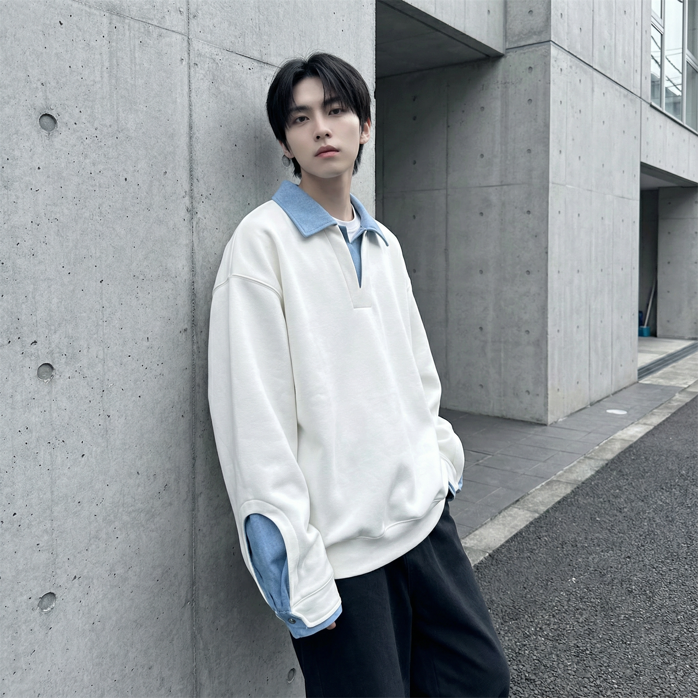 现货春季新款翻领高级感衬衫领上衣长袖卫衣男装潮WY212-P68，男装衬衫，星座1017