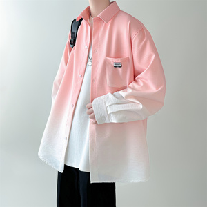 现货渐变长袖衬衫水洗褶皱宽松潮流休闲衬衣 CS651-P58，男装衬衫，星座1017