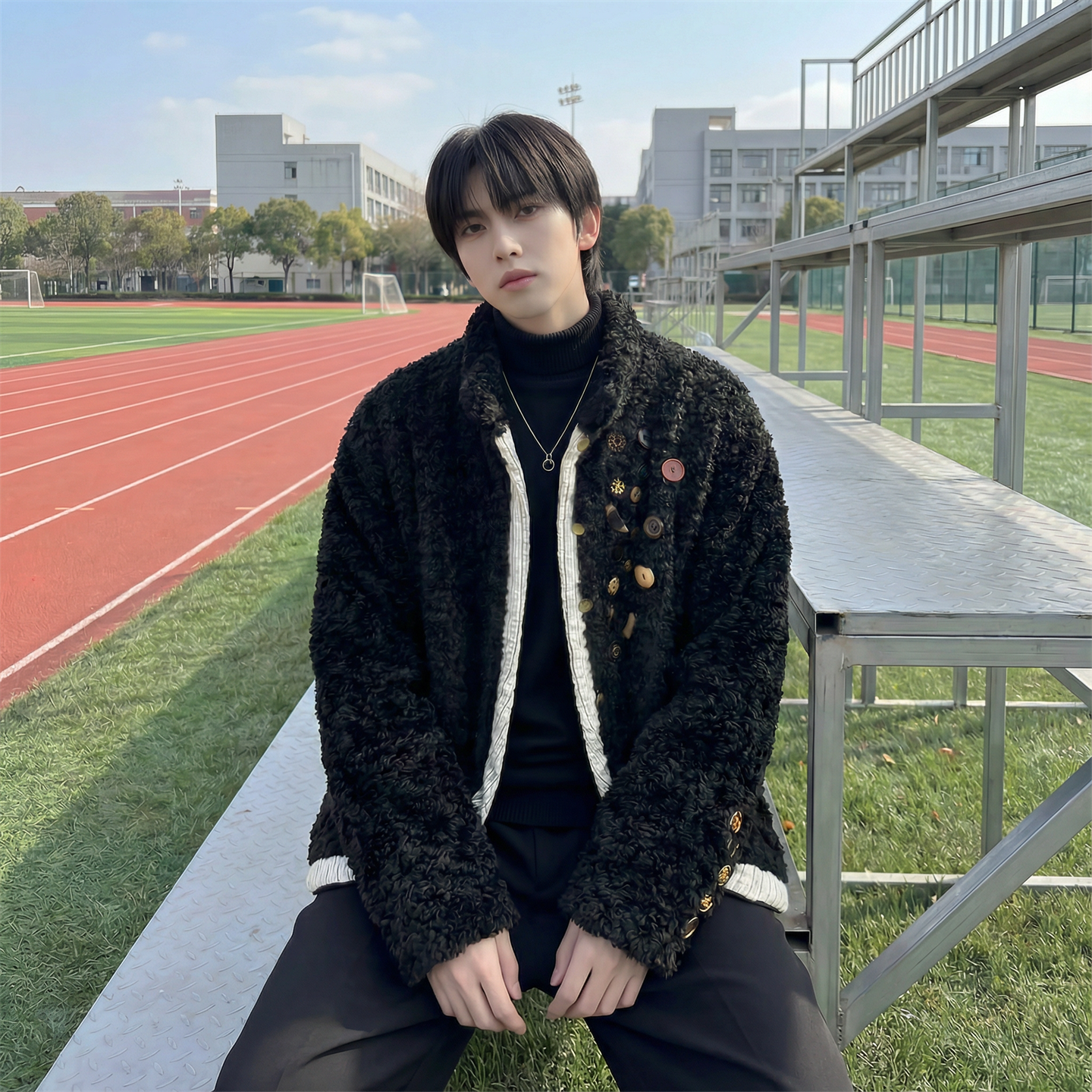 现货手工制扣古布保暖上衣设计感小众羊羔绒外套M7811-P128，男装棉衣，星座1017