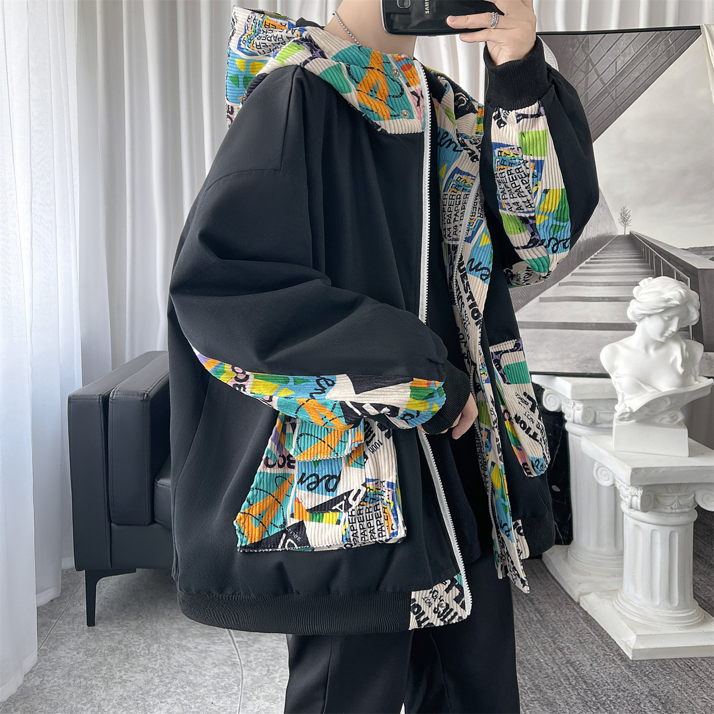 现货潮流涂鸦拼接夹克开衫连帽外套WT23-P75控96,男装夹克,星座1017
