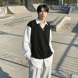 现货假两件长袖衬衫宽松衬衣港风休闲百搭上衣GK25-P58，男装衬衫，星座1017